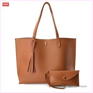 Faux Leather Tote Bag with Magnet Snap, Medium Size Shoulder Handbag